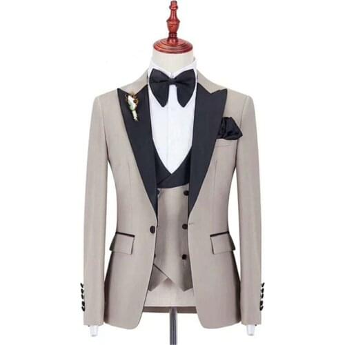 Man Suit for Wedding Evening Party Satin Shawl Lapel Classic Jacket Slim Fit Formal Tuxedos Custom Blazer 3 Pieces
