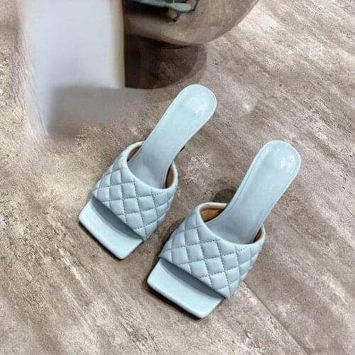 Fashion Women Mules Design Slippers Sandals Square Sole Slides High Heel Women Shoes Summer Woman