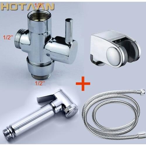 Free shipping Chrome plated Toilet bidet shattaf set including Brass UK 1/2" shattaf spray + 1.5m shower hose + Brass diverter