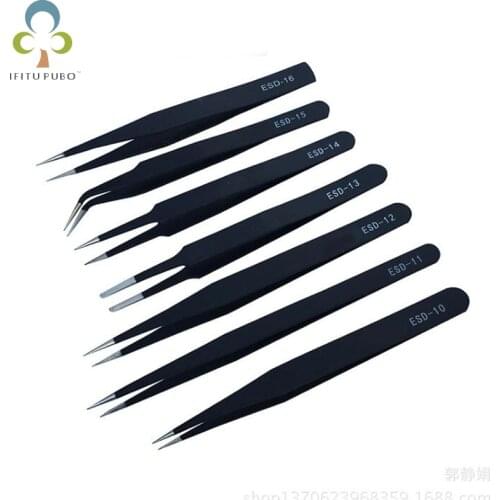 6Pcs/SET Hand Tools Stainless Steel Anti-Static Tweezers Set Elctronic Part Repair Tools Handmade Tool Kits Tweezer WYQ