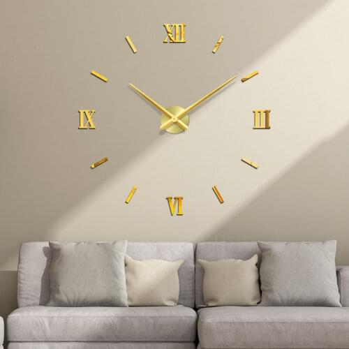 48" Rome Digital Number Wall Clock 3D Modern DIY Interior Roman Wall Clock 3D Mirror DIY Decor Wall Stickers Black/Gold/Silver
