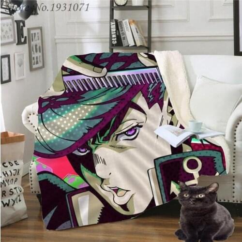 NEW JoJo Bizarre Adventure Printed Fleece Blanket for Beds Thick Quilt Fashion Bedspread Sherpa Throw Blanket Adults Kids 03