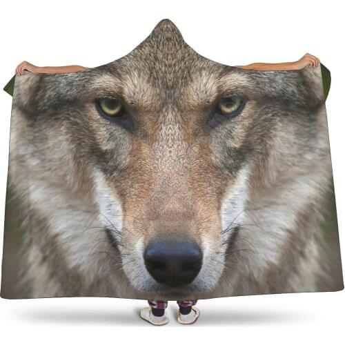 Wolf 3d printed Hooded Blanket Adult colorful child Sherpa Fleece Wearable Blanket Microfiber Bedding style-1