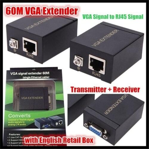 Single RJ45 Cat 5e/6 Network Cable Up To 60M VGA Signal Extender Repeater Adapter (Transmitter+Receiver) Support 1080P Full 3D