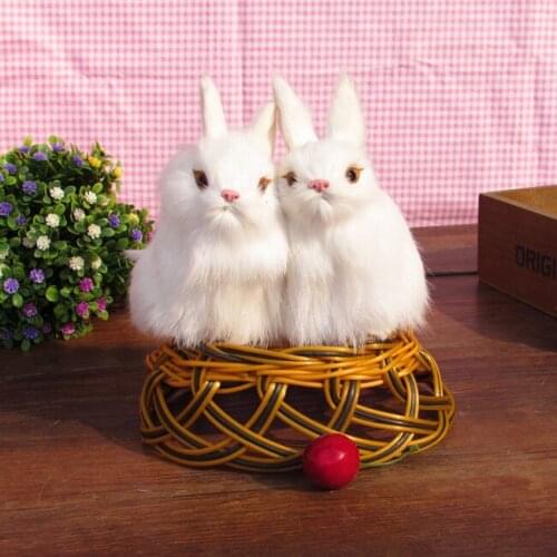 About 13x8cm one pair rabbits with one basket,furry fur model Creative ornament layout decoration gift h1300