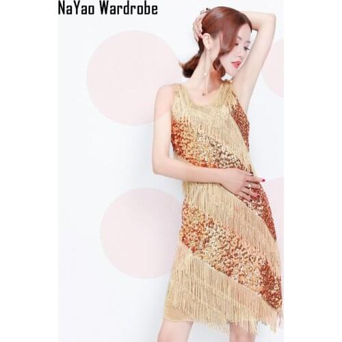Sequins Tassel Design Sleeveless Sexy Latin Dance Dress Women Dress for Ballroom Samba Tango Chacha Dancing Performamnce 58002