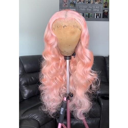 150% Density Full Hair Body Wave Synthetic Frontal Lace Wigs Daily Wear for Women Pink Lace Wig Hear Resistant Fiber Baby Hair