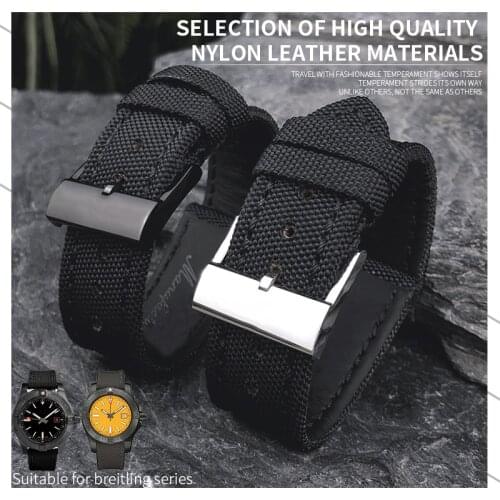 22mm High Quality Nylon Watch Band Black Replace Watch Strap Men Needle Buckle Belt for Breitling AVENGER Watch Accessories