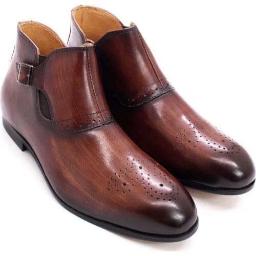 Luxury Children Ankle Boots Cow Genuine Leather Classic Brogue Print Buckle Zipper School Shoes for Boys Black Brown Kids Boots