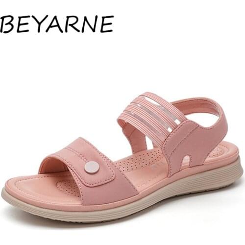 BEYARNE2021 Summer Sandals Women Beach Holiday Shoes Thick Sole Women Sandals Pink Black Soft Ladies Summer Shoes Plus Size 42
