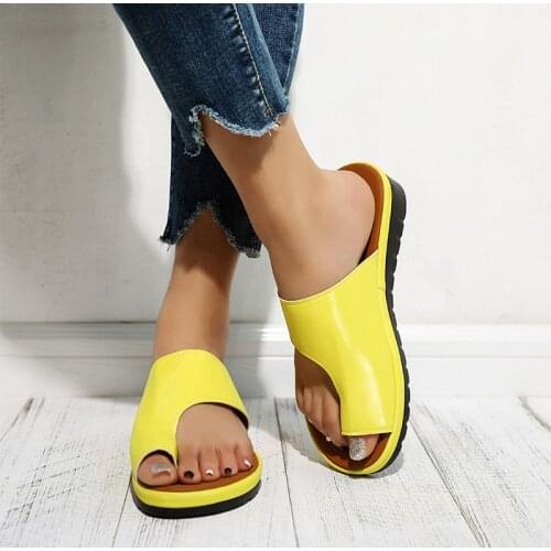 Womens Sandals 2021 Comfy Plain Flat Platform Ladies Casual Big Toe Foot Correction Shoes Orthopedic Bunion Corrector Flip Flop
