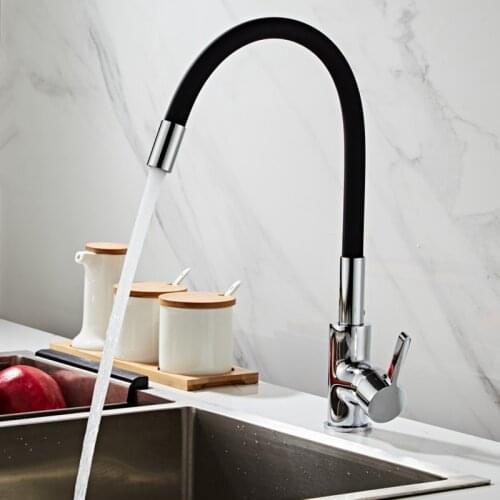 Silica Gel Nose Any Direction Rotating Kitchen Faucet Cold and Hot Water Mixer Torneira Cozinha Single Handle Black Kitchen Tap