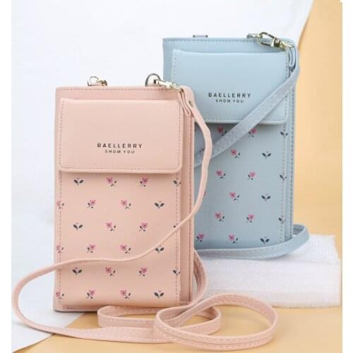Mobile phone bag female Korean version printed womens money bag wild magnetic buckle PU shoulder Messenger wallet card bag