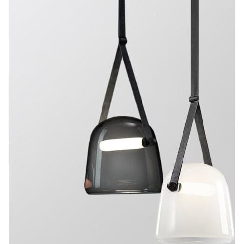 Leather Glass LED Chandelier Bedside Bedroom Bar Small Chandelier Dining Room Furniture Gray Glass Bedroom Decor Light Lamp