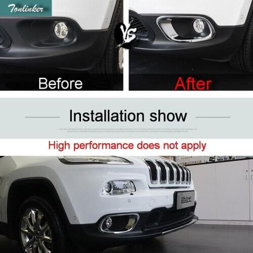 Tonlinker 2 PCS DIY Car styling ABS Chrome the front or rear fog light cover case Stickers for JEEP cherokee 2014-16 accessories