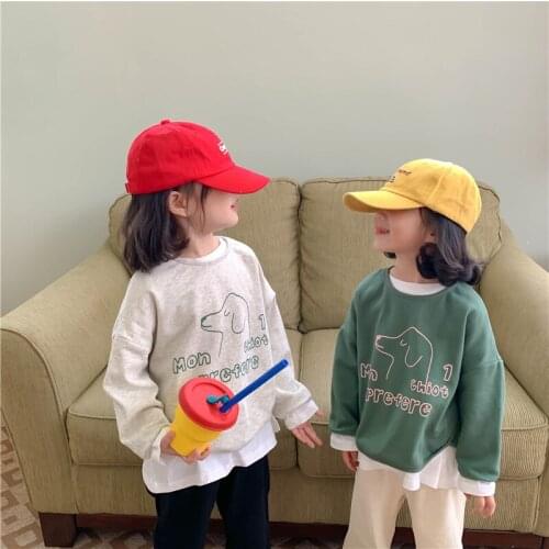 Spring autumn fashion boys and girls cartoon dog sweatshirts cute children cotton soft loose long sleeve pullovers kids Tops