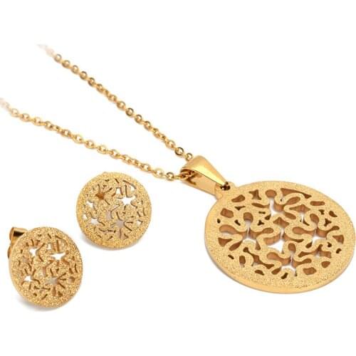 FairLadyHood Gold Color Flower Earrings & Necklace Women Stainless Steel Flower Jewelry Sets For Women Gifts