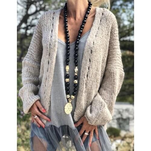 Women Hollow out Knitted Cardigan Casual Loose Open Stitch Solid Yellow Khaki Black 3 Color England Style Autumn Sweater Clothes