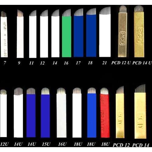 50Pcs 0.20mm White 12/14/ 16/18/21 Pins U Shape Tattoo Needles Permanent Makeup Eyebrow Embroidery Blade For Tatoo Pen