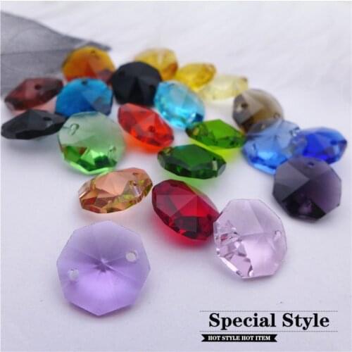 14mm crystal octagon pendant connectors DIY chandelier accessories curtain parts two holes glass beads lamp drop jewelry 60pcs