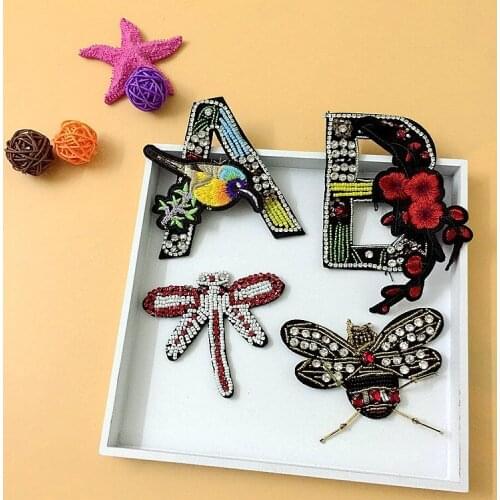 Diamond Embroidery letter A and B Hand-beaded Rhinestone Insect Cloth Stickers Embroidery Patch DIY Accessories