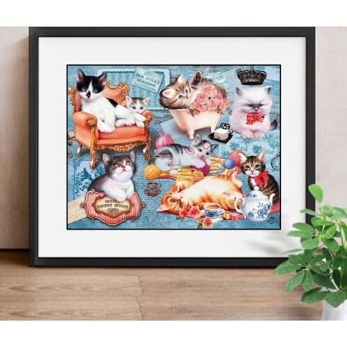 Diamond Embroidery Cats 5D DIY Diamond Painting Round Full Drill Cross Stitch Daimond Painting Mosaic Home Decor