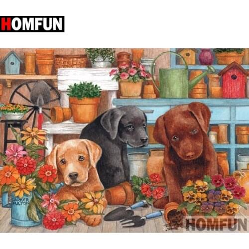 HOMFUN Full Square/Round Drill 5D DIY Diamond Painting "Animal dog" Embroidery Cross Stitch 5D Home Decor Gift A13878