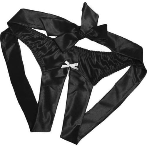 Satin Silk Bowknot Panties Sexy Bow Underpanties Transparent Low Waist Briefs G-string Thong Underwear For Women Стринги Женские