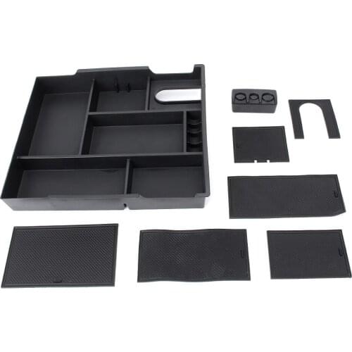 Auto Car Center Console Organizer Glove Box w/ Coin Holder for Toyota Tundra 2014 2015 2016 2017 2018 Black ABS Plastic