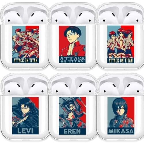Attack on Titan TPU Case for AirPods 2 1 Shingeki No Kyojin Levi Eren Mikasa Transparent Wireless Bluetooth Earphone Box Cover