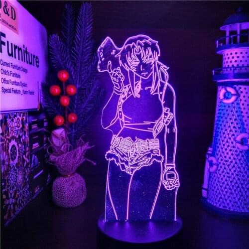 Black Lagoon Revy Anime Figure 3D Night Light LED Lamp Home Decoration Lampara Manga Luminaria Xmas Gifts Lampe Neon Kids Lights