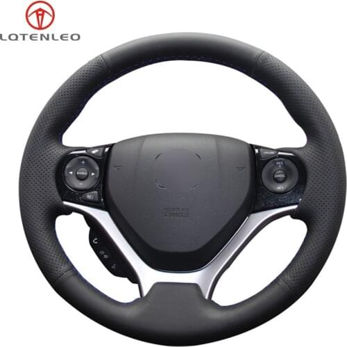 LQTENLEO Black Genuine Leather Hand-stitched Car Steering Wheel Cover for Honda Civic Civic 9 2012-2015