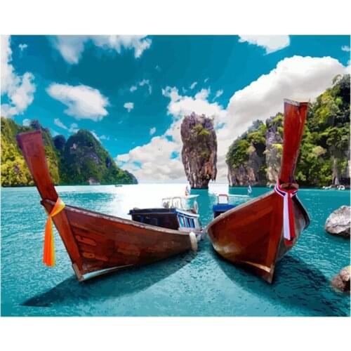 Diy Embroidery Mosaic Craft Lake Boats Diamond Painting Kits Beads Picture Wall Paper Rhinestones Drawing Christmas Gift New