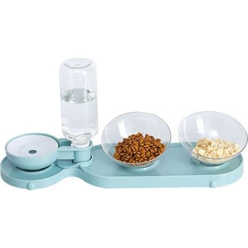 Cat Double Bowls With Water Bottle Automatic Feeder Fountain Water Drinking for Dogs Kitten Puppy Bowls Feeding Pet Products