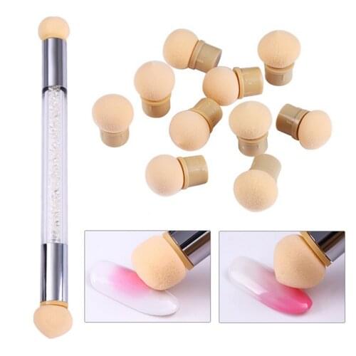 Double-ended Gradient Shading Pen Dotting Brush Replaceable Washable Sponge Head Rhinestone Handle Nail Art Brush Painting Tools