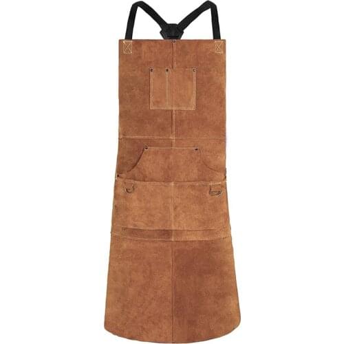 LUDA Leather Welding Apron - Heat & Flame-Resistant Heavy Duty Work Forge Apron With 6 Pockets, 42Inch Large