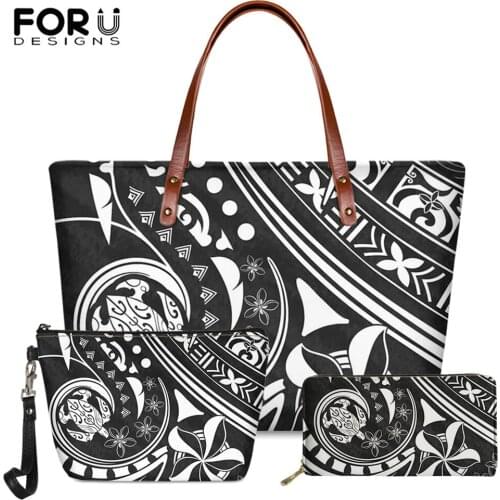 FORUDESIGNS Tattoo Hibiscus Turtle Printed Brand Design 3pcs/set Luxury Women Large Capacity Shoulder Bag Female Long PU Wallet