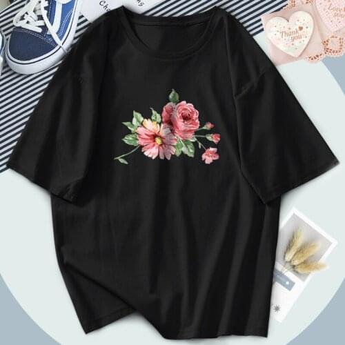 Harajuku Women Beautiful Flowers T-shirts O-Neck Print Summer T-shirts Outdoor Streetwear Tees Tops Breathable Camiseta Woman
