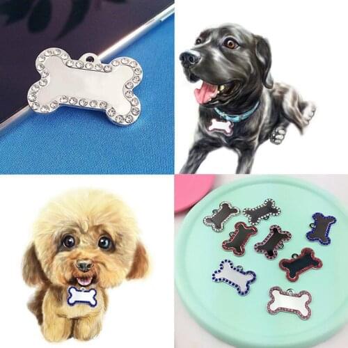 Customized Collar Pet ID Tag Rhinestone Bone Dog Tag Engraved Dog ID Name for Cat Puppy Dog Tag Pendant Keyring Pet Accessories