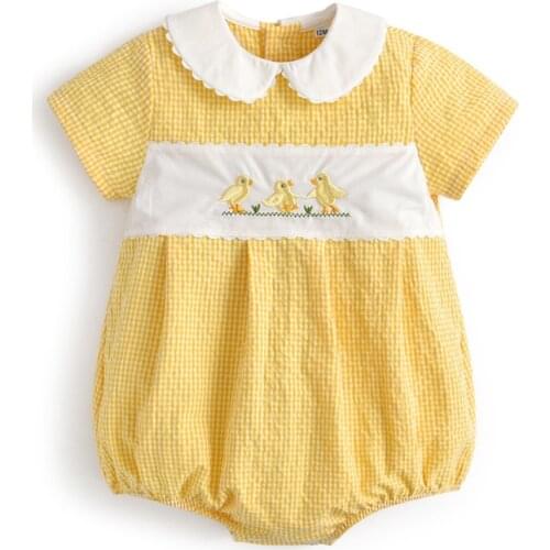 Spain Boutique Baby Boys Bubbles Newborn Embroidered chick Romper Toddler Cotton Jumpsuit Peter Pan Collar Spanish Clothes