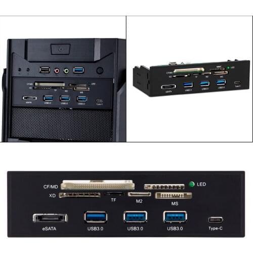 Internal Card Reader Front Panel Hub with 3 USB 3.0 Ports Supports M2 SD MS XD CF Card High Speed for Computer