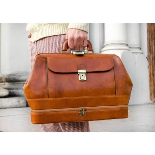Leather Doctor Bag, Brown Overnight Bag - Time Resistance