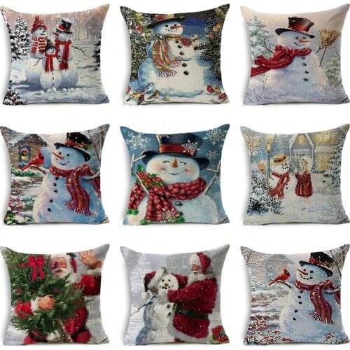 Cartoon Snowman Christmas Cushion Cover Santa Claus Throw Pillow Cover New Year Xmas Decor Sofa Living Room Home Pillow Case