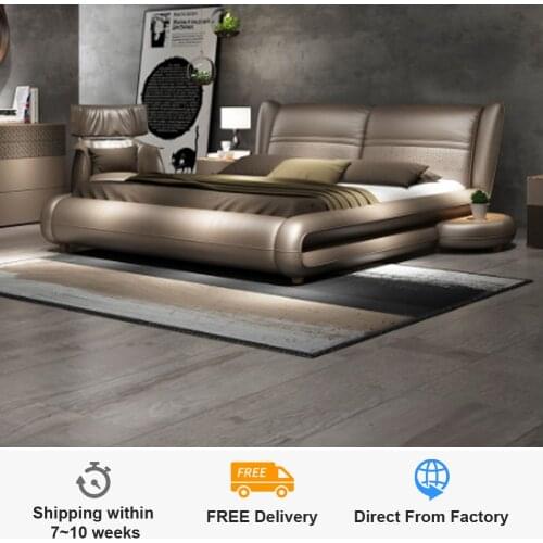 RAMA DYMASTY genuine leather soft bed modern design bed/king/queen size bed cama