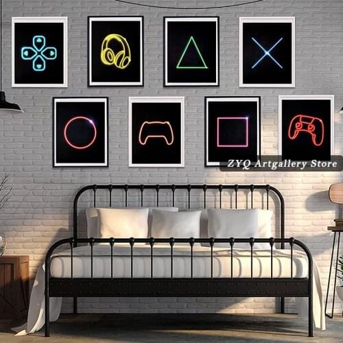 VideoGame Room Decor Neon Gamer Wall Art Gamer Button Art Decor Gaming Posters Modern PS4 Wall Art for Teen Boys