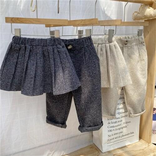 2021 New Girls Boys Woolen Pants Cotton Fashion Autumn Kids Pants 2-7 Years