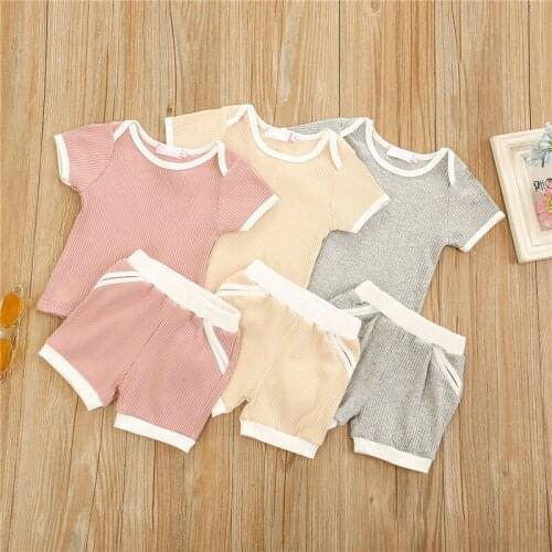 0-24M Unisex Baby Two Piece Clothes Fresh Solid Color Girls Summer Clothes Lace Romper And Bow Triangle Shorts Set Baby Boys Set