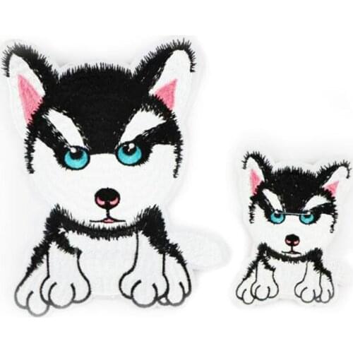 2Pcs/Set Husky Dogs parches Embroidered Iron on Patches for Clothing DIY Stripes Clothes Stickers Custom Badges