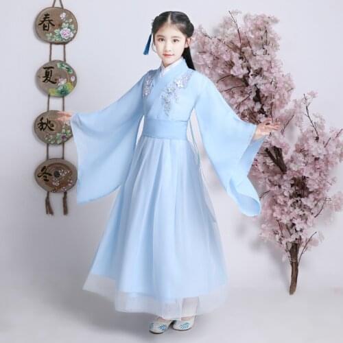 Girls Han Fu Princess Birthday Party Dance Perform Dress For Kids Traditional Chinese Dress For Wedding Evening Party