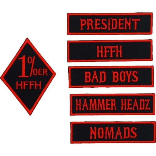 BAD BOYS NOMADS HFFH PRISIDENT 1% name tags patch Embroidered IRON ON BACKING